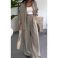 Womens Fashion Solid Color Loose Shirt Casual Wide Leg Pants Two Piece Set