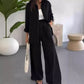 Womens Fashion Solid Color Loose Shirt Casual Wide Leg Pants Two Piece Set