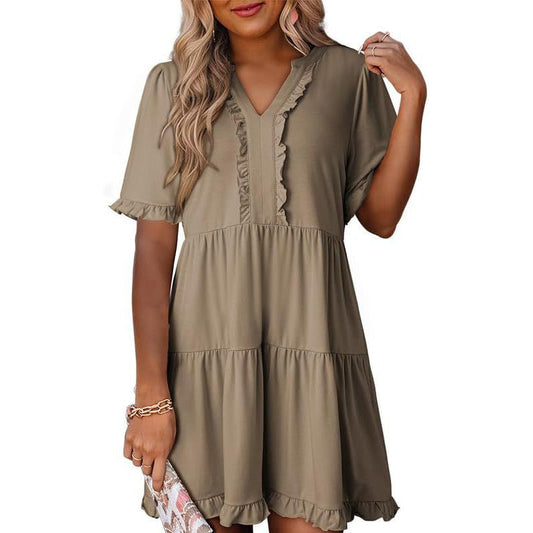 🔥2025 Summer New-🌈Women's Ruffle Trim V-Neck Tiered Dress