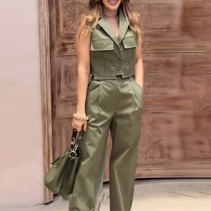 Lapel Vest Elegant High Waist Trousers Two Piece Suit For Women