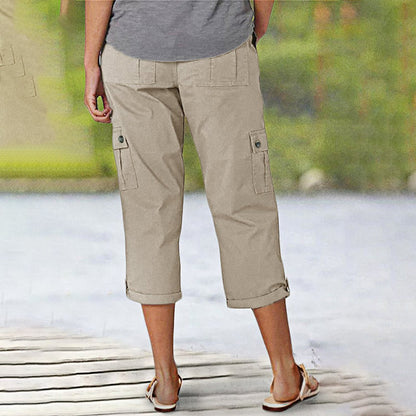 🌈Summer New Products-🔥Multi-Pocket Solid Color Casual Cargo Capri Pants