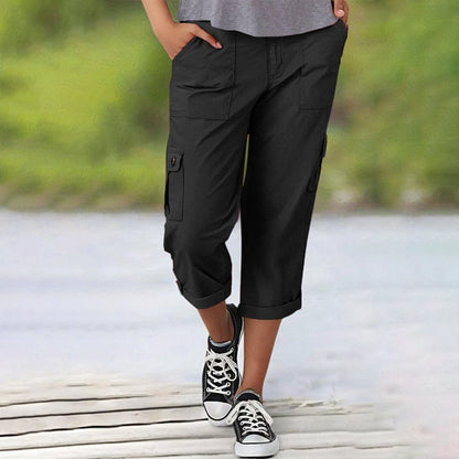 🌈Summer New Products-🔥Multi-Pocket Solid Color Casual Cargo Capri Pants