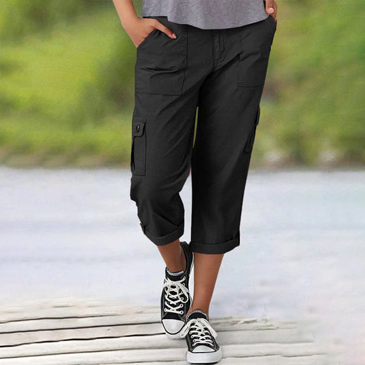 🌈Summer New Products-🔥Multi-Pocket Solid Color Casual Cargo Capri Pants