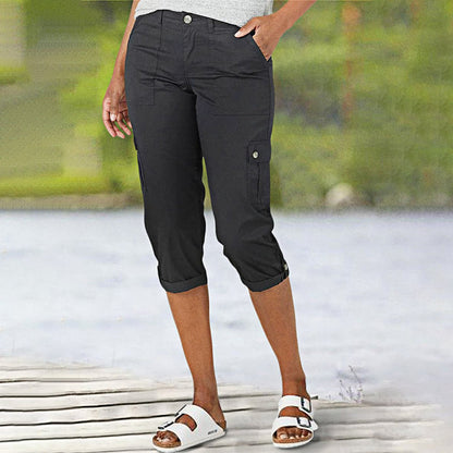 🌈Summer New Products-🔥Multi-Pocket Solid Color Casual Cargo Capri Pants