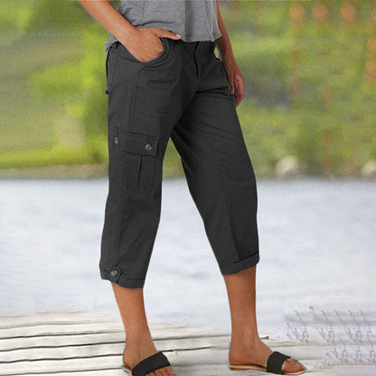 🌈Summer New Products-🔥Multi-Pocket Solid Color Casual Cargo Capri Pants