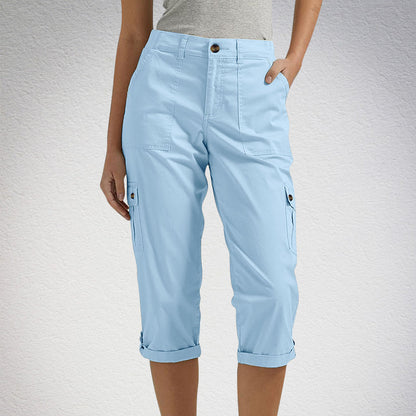 🌈Summer New Products-🔥Multi-Pocket Solid Color Casual Cargo Capri Pants
