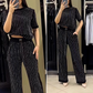 🌸2025 Hot Sale💞Women's Sparkling Rhinestone Striped Knit Two-Piece Set