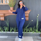Women's Casual Loose Long Sleeve Shirt High Waist Split Wide Leg Pants Set