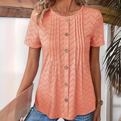 ❤️2025 New Products❤️-Women's Casual Round Neck Short Sleeve Hollow Out T-Shirt