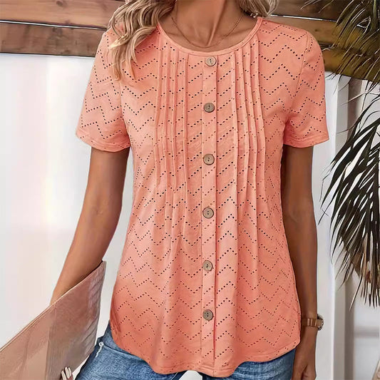 ❤️2025 New Products❤️-Women's Casual Round Neck Short Sleeve Hollow Out T-Shirt