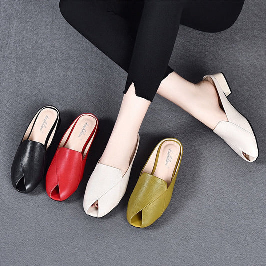 Women's Slip-On Peep-Toe Low-Heeled Sandals