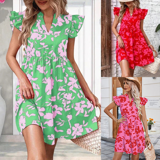 🌺Summer Hot Sale 50% OFF🔥Ruffle Sleeve V-Neck Printed Dress