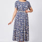 Women’s Trendy Blue Print Short Sleeve Flowy Dress with Belt