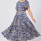 Women’s Trendy Blue Print Short Sleeve Flowy Dress with Belt