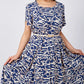 Women’s Trendy Blue Print Short Sleeve Flowy Dress with Belt