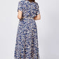 Women’s Trendy Blue Print Short Sleeve Flowy Dress with Belt