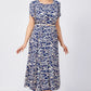 Women’s Trendy Blue Print Short Sleeve Flowy Dress with Belt