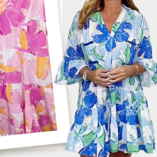 🔥2025 Summer New ❤️-Women's Elegant V-Neck Printed Loose Dresses