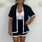 🌈2025 New-🔥White Wave Cardigan + Shorts 2-Piece Set