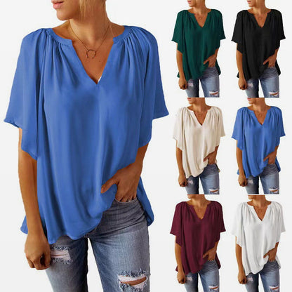 🔥2025 Summer Hot Sale🩷Women's Solid Color Summer Top with Batwing Sleeves and V-Neck