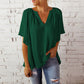 🔥2025 Summer Hot Sale🩷Women's Solid Color Summer Top with Batwing Sleeves and V-Neck
