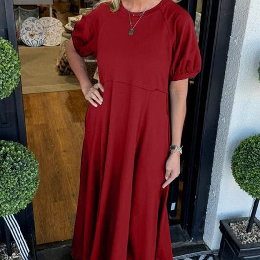 Loose-Fit Short-Sleeve Maxi Dress with Flared Hem