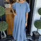 Loose-Fit Short-Sleeve Maxi Dress with Flared Hem