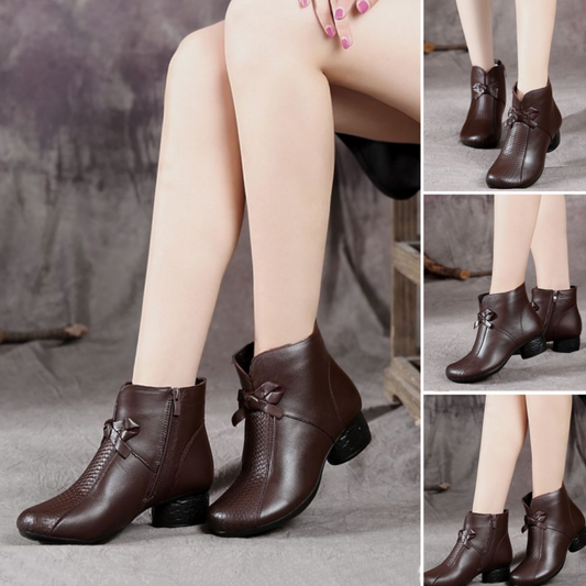 Women's Side Zipper Mid Chunky Heel Ankle Boots