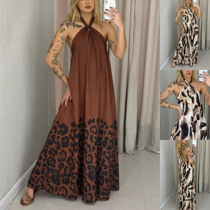 Women's Printed Halter Neck Maxi Dress