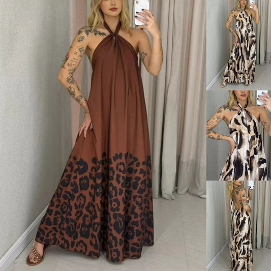 Women's Printed Halter Neck Maxi Dress