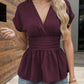 🔥2025 Summer New-🩷Women's V-neck Waist-slimming Solid Color Plunging Sleeve Skirt Pleated T-Shirt