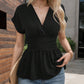 🔥2025 Summer New-🩷Women's V-neck Waist-slimming Solid Color Plunging Sleeve Skirt Pleated T-Shirt