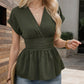 🔥2025 Summer New-🩷Women's V-neck Waist-slimming Solid Color Plunging Sleeve Skirt Pleated T-Shirt
