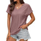 🔥2025 Summer New-❤️Women's V-Neck Hollow Solid Color Comfortable Breathable T-Shirt