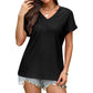 🔥2025 Summer New-❤️Women's V-Neck Hollow Solid Color Comfortable Breathable T-Shirt