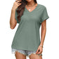 🔥2025 Summer New-❤️Women's V-Neck Hollow Solid Color Comfortable Breathable T-Shirt