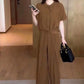 Solid Color Button Down Wide Leg Pants 2-Piece Set