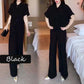 Solid Color Button Down Wide Leg Pants 2-Piece Set
