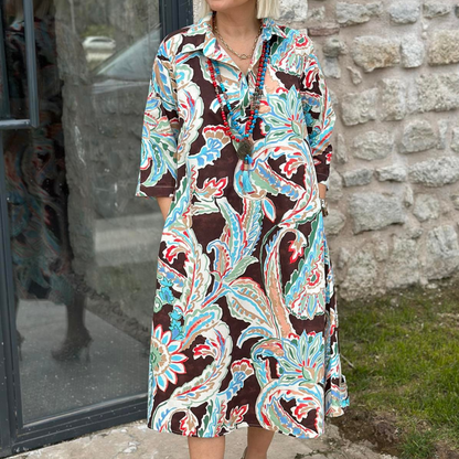 🌸Summer Hot Sale 49%OFF🌸Colourful dress with 3/4-length sleeves and vintage floral print and pockets