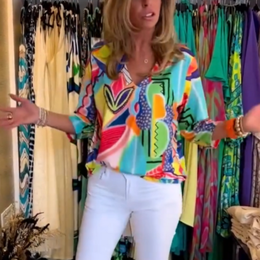 Women's Casual Trendy Print V-Neck Top