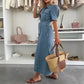 👗Women's Denim Button-Down Shirt Dress