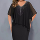 👗 Rhinestone V-Neck Cape Dress with Chiffon Overlay👑