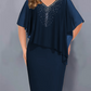 👗 Rhinestone V-Neck Cape Dress with Chiffon Overlay👑