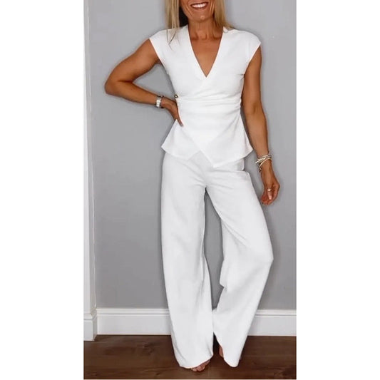 Women's Elegant V-Neck Top & Pants Set