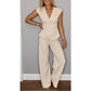 Women's Elegant V-Neck Top & Pants Set