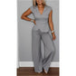 Women's Elegant V-Neck Top & Pants Set