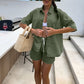 Women's Fashion Denim Lapel Top and Shorts Set