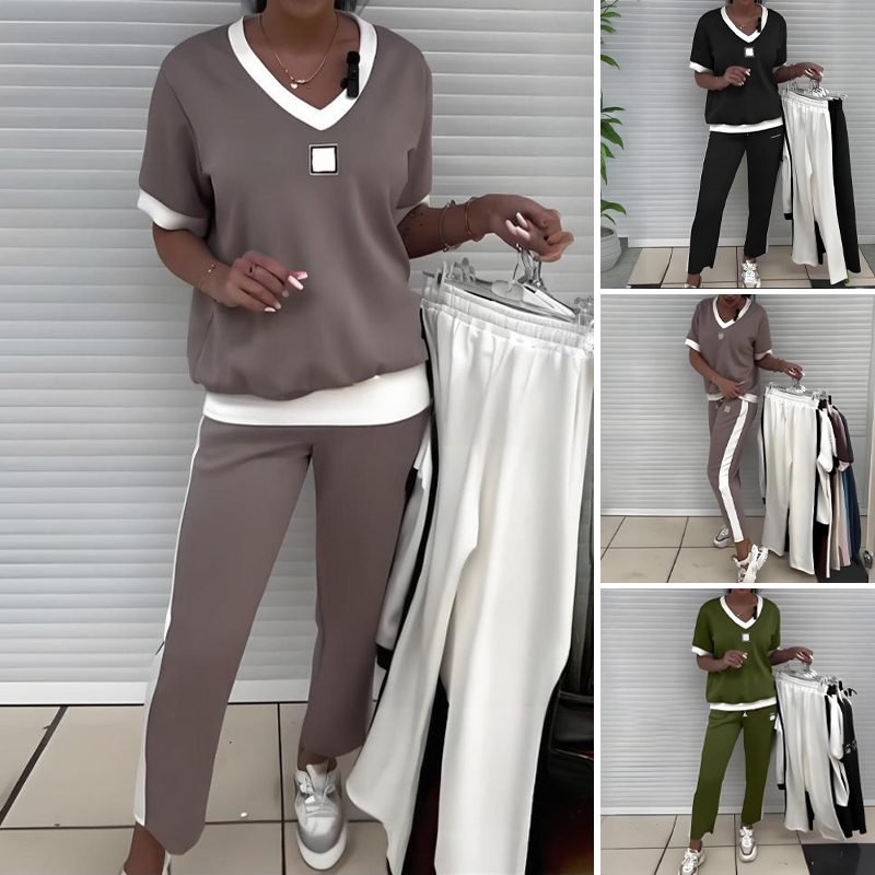 💜LAST DAY PROMOTION - 50%OFF💜Women's Casual V-Neck Top and Pants Set