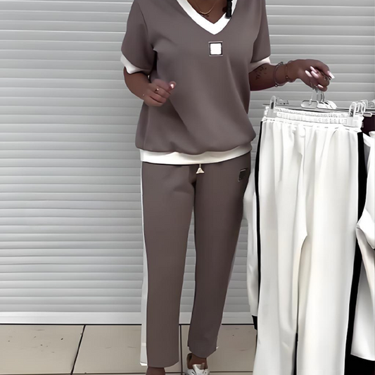 💜LAST DAY PROMOTION - 50%OFF💜Women's Casual V-Neck Top and Pants Set