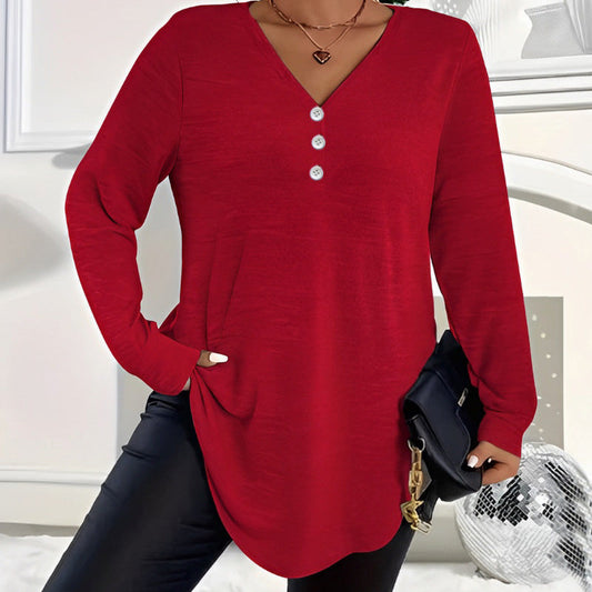 🍂 LAST DAY PROMOTION - 50%OFF💜Women's Buttoned V-Neck Long Sleeve Top